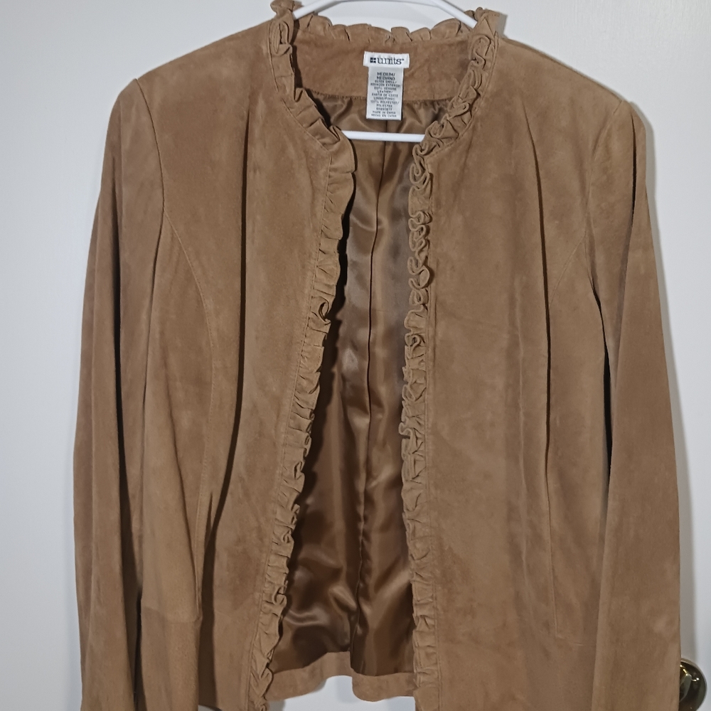Womens open front genuine  leather blazer type jacket